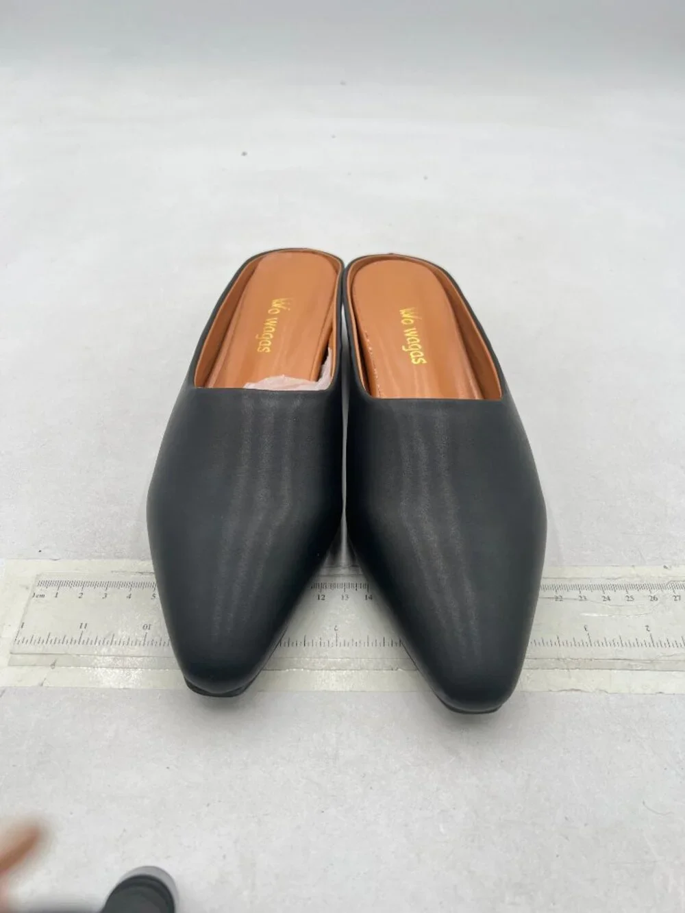 Wo Wagas Black Mules Low Wedges Heels Slipper Squared Toe Slip On Shoes Indoor - Picture 3 of 8
